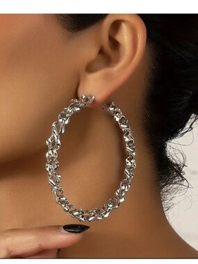 Silver Twisted Hoop Earrings - Women Jewelry New